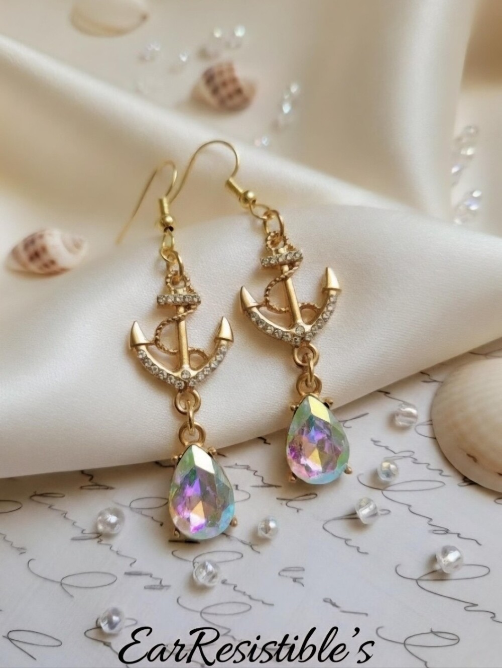 Handmade Gold Anchor Dangle Earrings